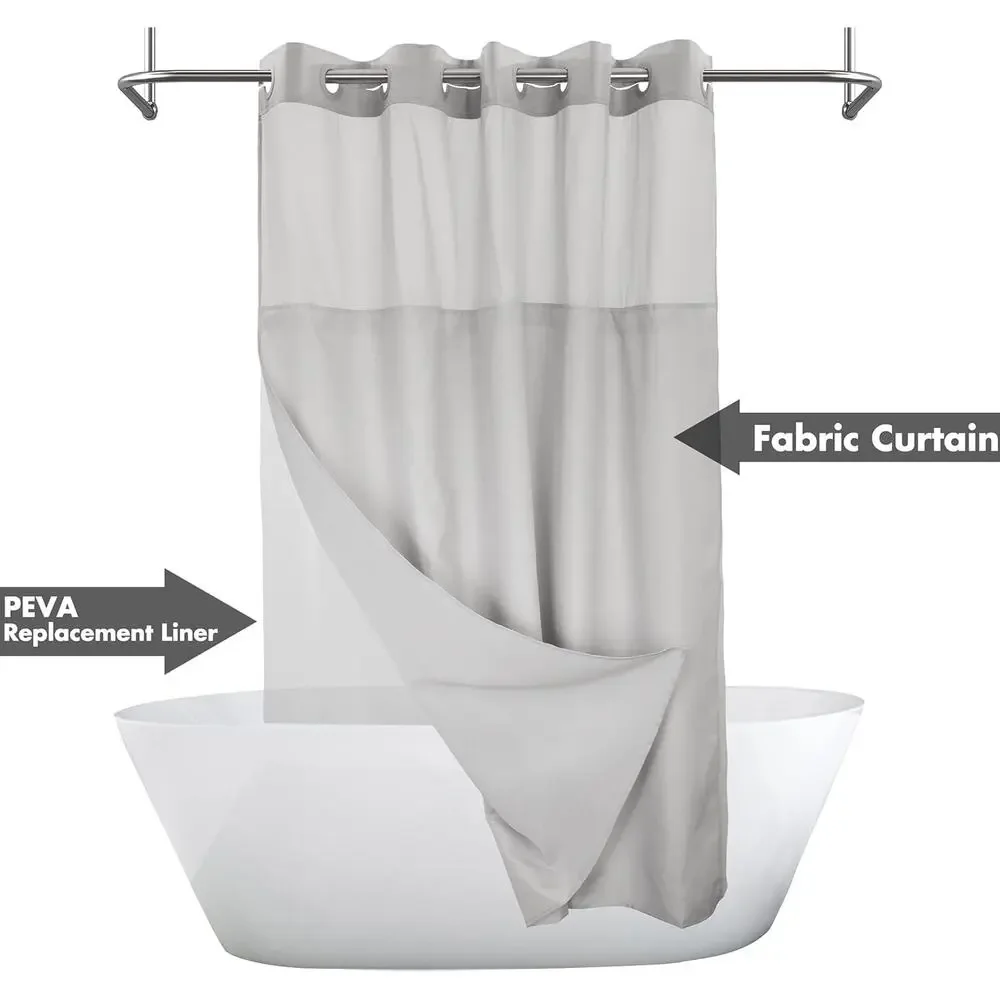 River Dream No Hook Slub Textured Shower Curtain PEVA Liner 71